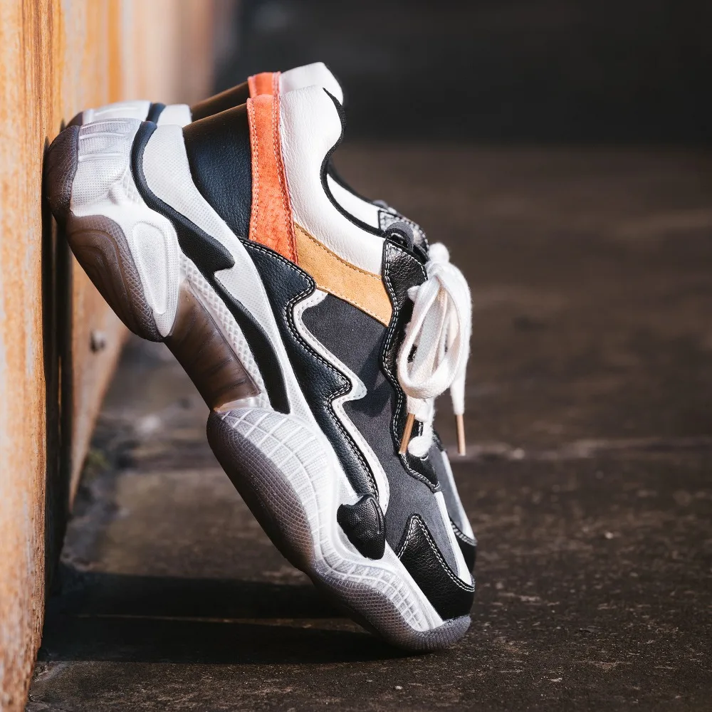 

ADBOOV Corss-Tied Women Sneakers Cow Leather Shoes Woman Platform Chunky Sneakers Ladies Trainers Zapatillas Chunky Mujer