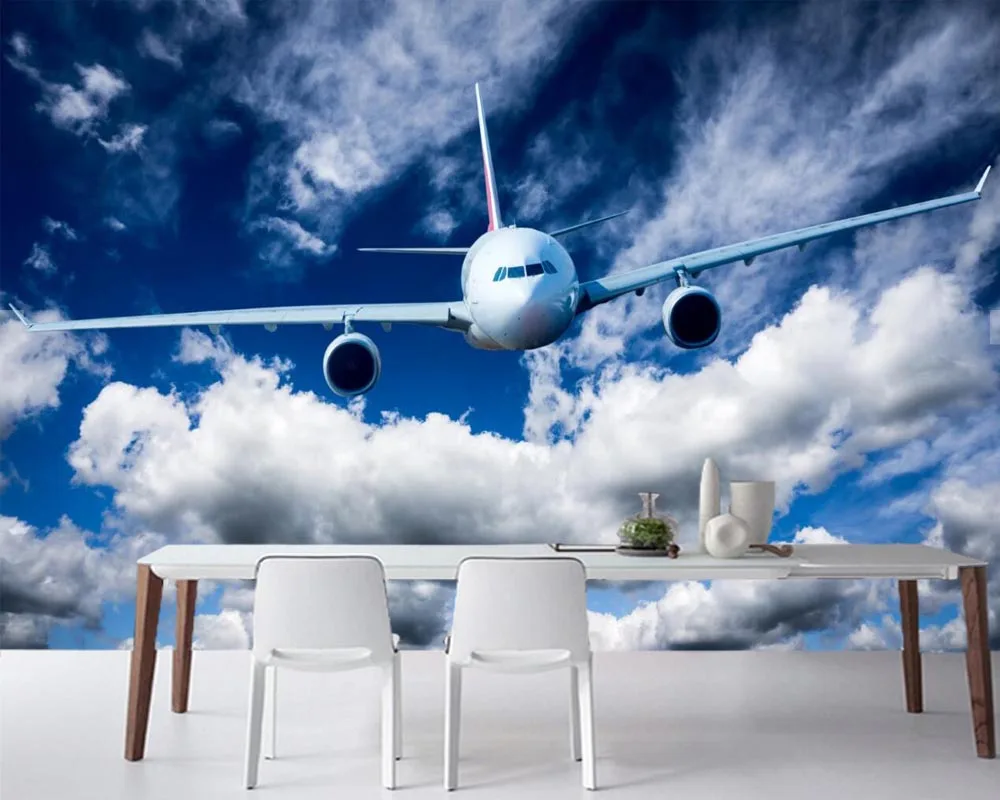 

Papel de pared Airplane Passenger Airplanes Sky Clouds wallpaper,living room sofa TV wall bedroom mural wall paper home decor