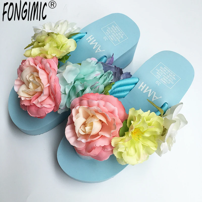Summer Slippers Bohemia Flowers Women Beach Flip Flops Slides Platform Shoes Woman Hit Color Indoor | Обувь