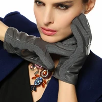 female glove two tone with long fleece lining womens lambskin genuine leather gloves special offer free shipping l131nc