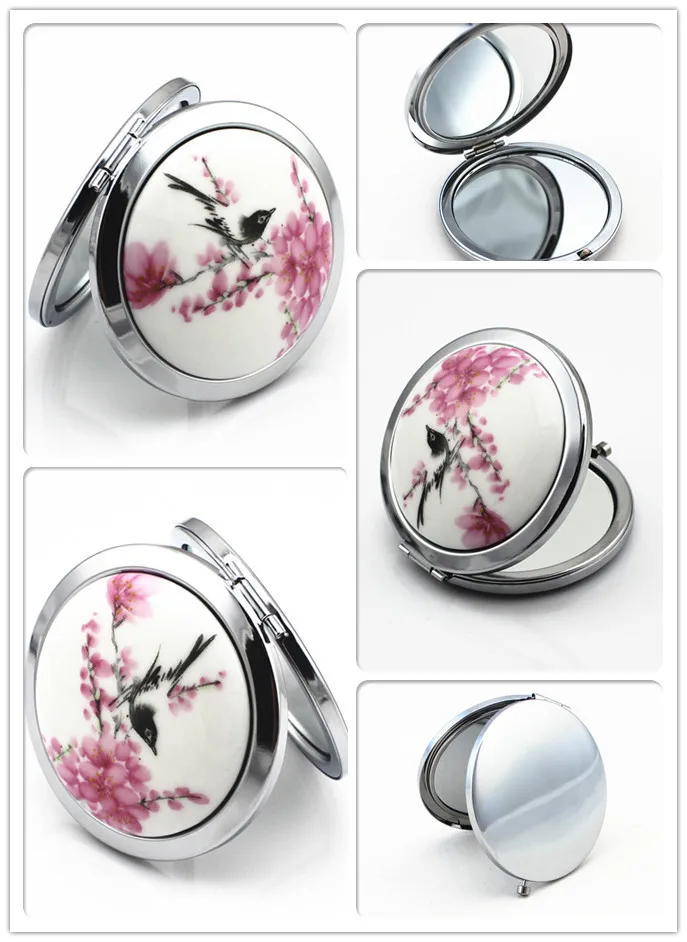 100 шт./лот настоящее голубое и белое керамическое складное зеркало двустороннее