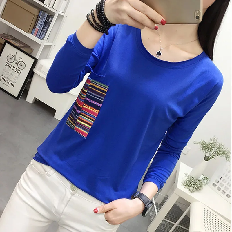 Poleras де Mujer Blusas Лоскутная футболка с длинным рукавом Для женщин 2018 Новый s