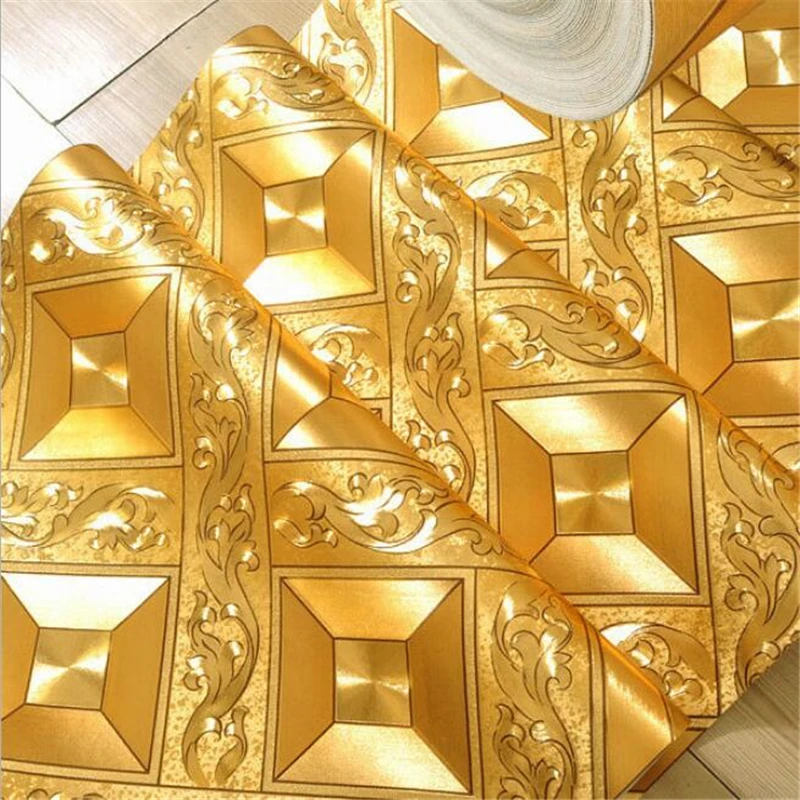 

Обои для потолка с бриллиантами в клетку KTV золотые Золотые желтые обои для гостиной, бара, прохода, потолочные обои на крышу papel de parede