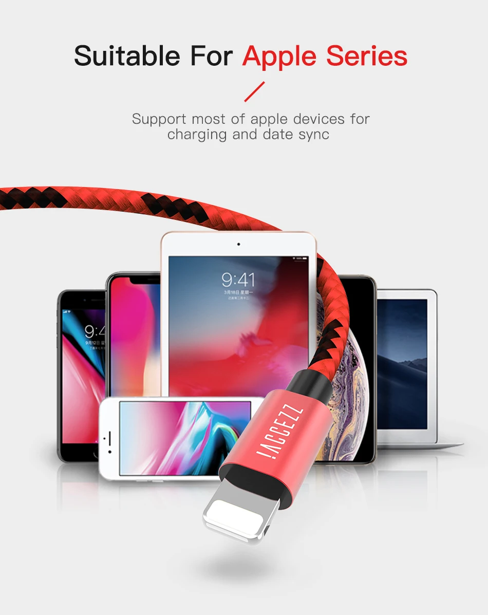 ACCEZZ 2.4A освещение USB кабель для Apple iPhone Xs Max Xr X 8 7 6 6s Plus 5S SE iPad Mini данные синхронизировать мобильный телефон кабели зарядного устройства