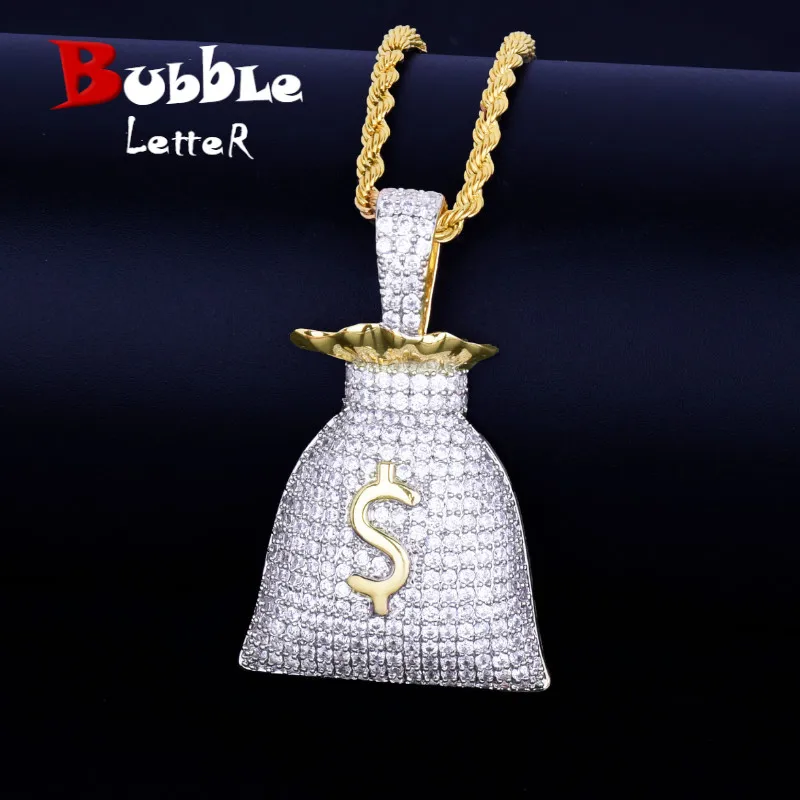 Доллар США сумочка для денег золотой кулон Цвет Bling кубический циркон мужчин в