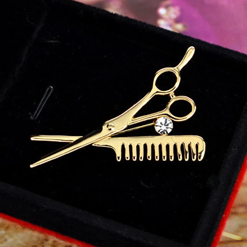 1 шт. золотистая/Серебристая брошь гребень унисекс|comb scissors|crystal broochbrooch pins |