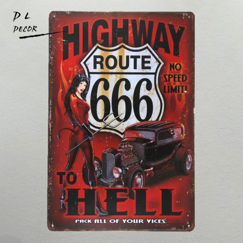 DL-highway to hell металлическая вывеска винтажные кресты Настенная Наклейка домашний декор пин-ап плакат поднос в античном стиле правила дома стены искусства гаража