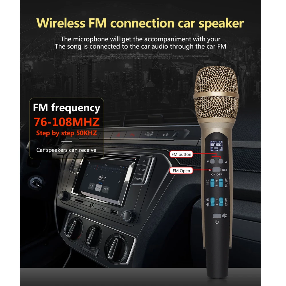 TKL MIC100 беспроводной автомобильный микрофон для караоке FM Bluetooth конденсаторный микрофонный микрофон совместимый с Iphone компьютером
