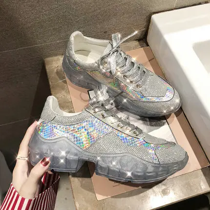 2019 весенний тренд с украшением в виде кристаллов на толстой подошве Яркие Стразы