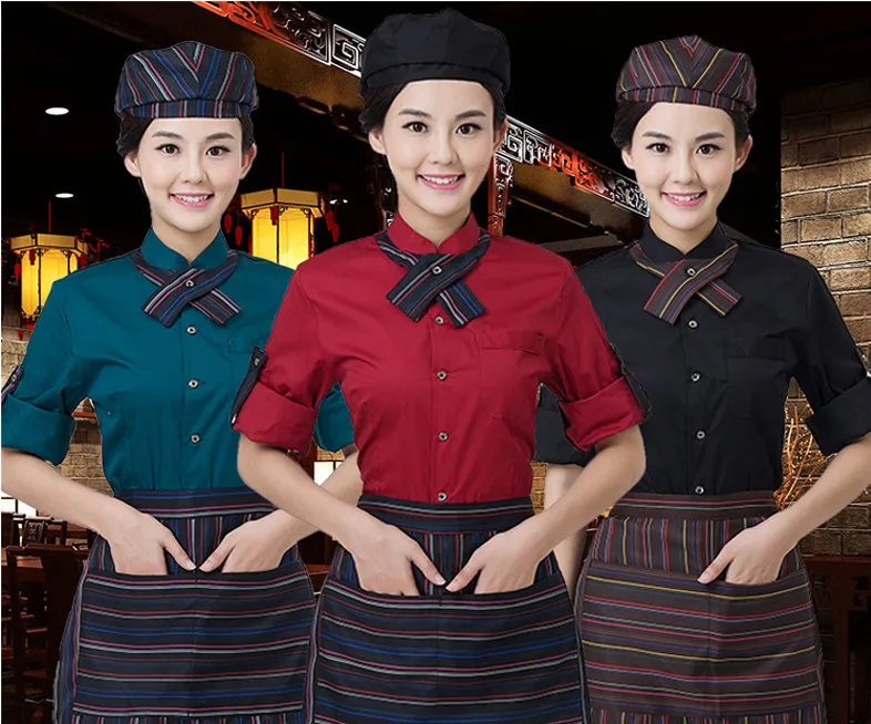 Рабочая Рубашка с длинным рукавом фартук и галстук для кофейни униформа отеля