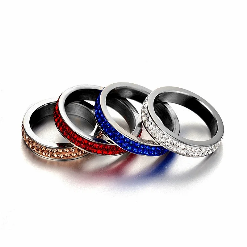 

4MM Full Drilling Crystal Ring Women Fashion Blue/Red/Color/Rings for Women Wedding Ring bague femme anillos mujer