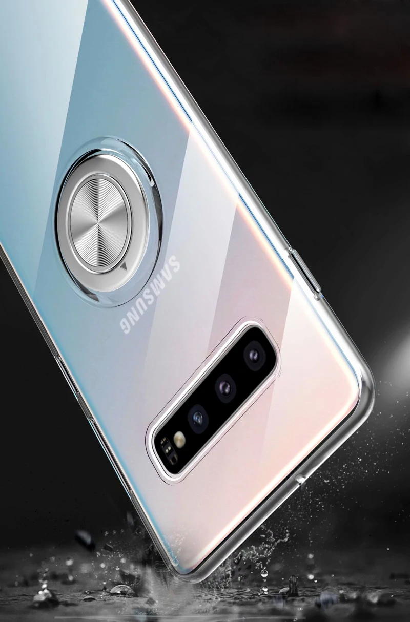 Прозрачный мягкий силиконовый чехол для телефона samsung Galaxy S10 Plus, роскошный защитный чехол с кольцом для samsung S10e S10