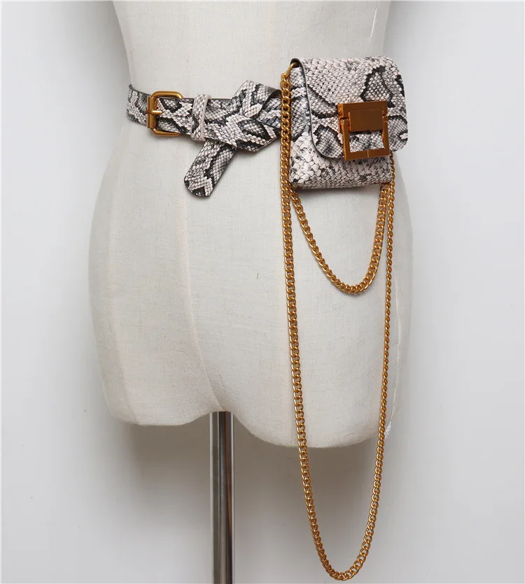 Fanny Pack chains belt bag animal print serpentine waist bag women brand mini leather purse new hight quality drop shipping - Цвет: 002