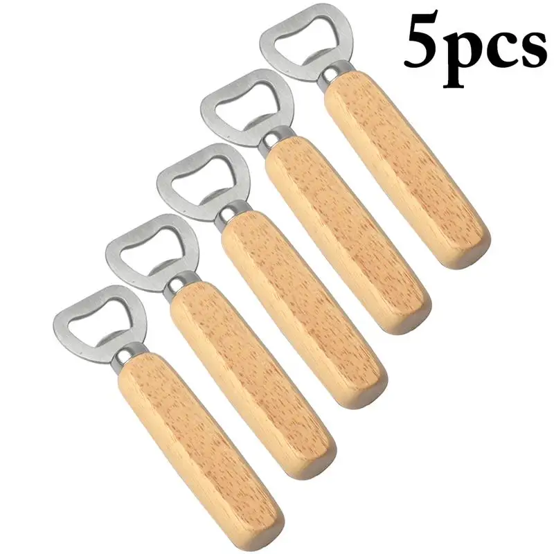 

5pcs Bottle Opener Creative Wooden Handle Beer Cap Openers Wine Beer Opener Tools Bar Accessories Kitchen Party Supplies