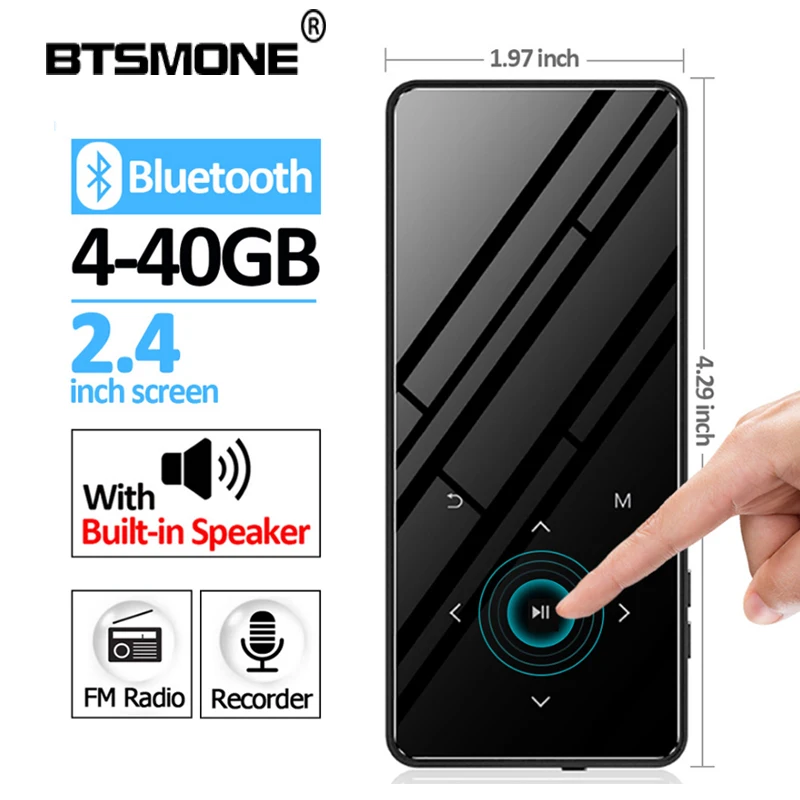 Btsmone Новый 2 4 дюймовый сенсорный экран тонкий mp3 плеер Встроенный Bluetooth и 16G с