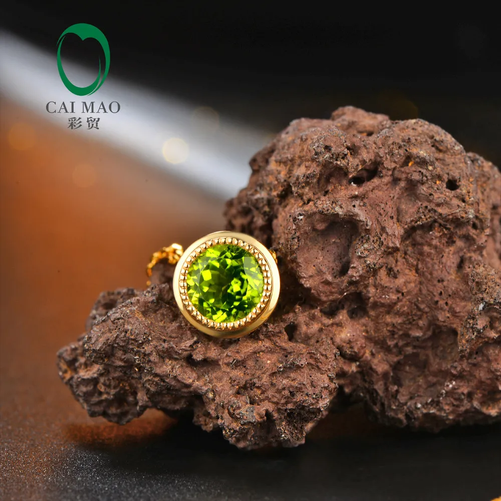 14 К желтого золота натуральный 1.88ct 7,5 мм Круглый Кулон из перидота цепи для дам Anniverary