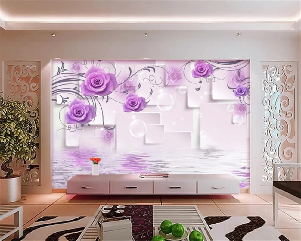 Обои для гостиной спальни Фреска романтическая красота фиолетовая Роза 3D