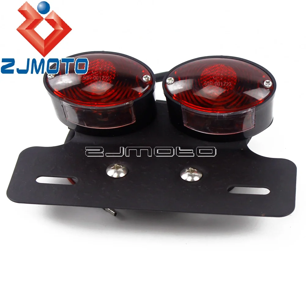 

12V LED Motorcycle Twin Tail Light Number Plate Bracket Universal For Harley Honda Yamaha Triumph Cruiser License Plate Lamp