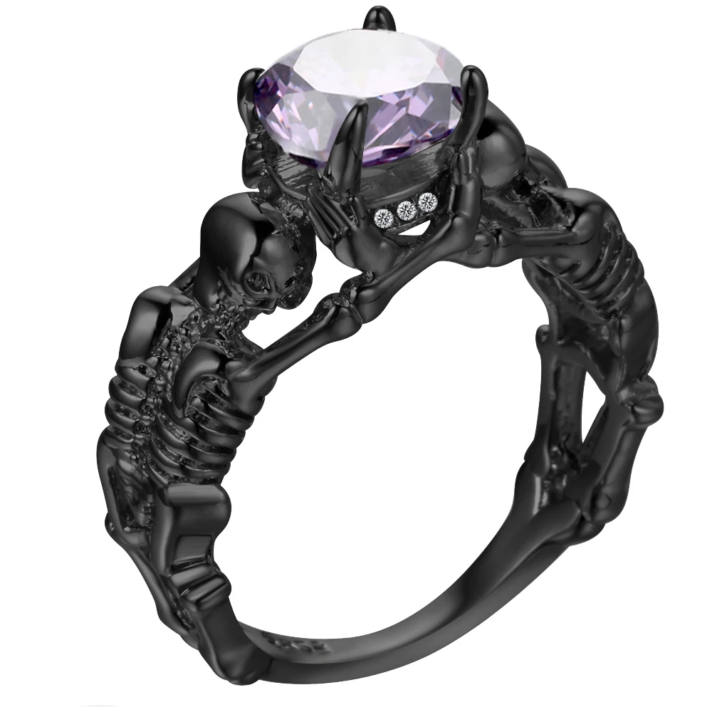 UFOORO Ghost Evil Skull Skeleton Hand CZ кольцо европейский и американский стиль панк моторное байкерское мужское кольцо новое череп мужские ювелирные изделия - Цвет основного камня: RB1784C-B