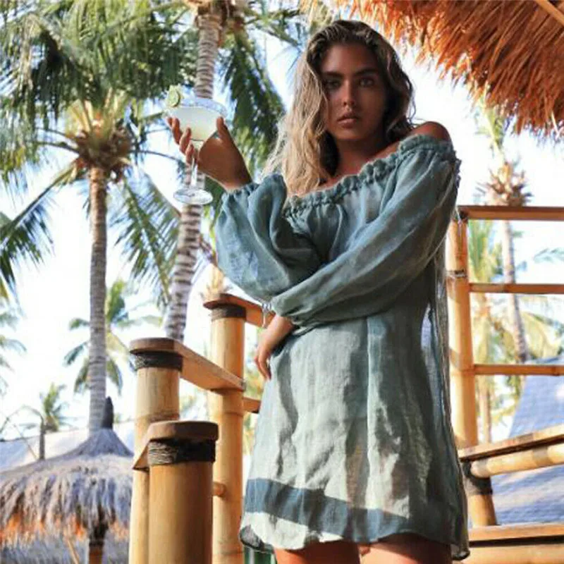 New Summer Womens Solid Color Strapless Bathing Suit Loose Crochet Bikini Cover Up Swimwear Beach Dress Beachwear Femme | Женская одежда