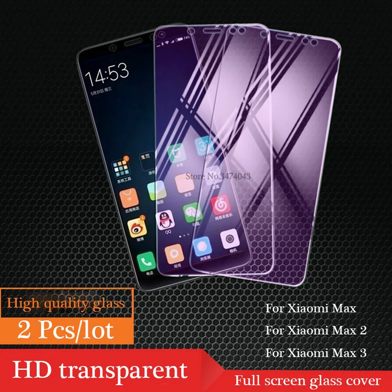 

2Pcs/lot 9H Tempered Glass For Xiaomi Mi Max 2 3 Full Protective Film Screen Protector For Xiaomi Mi Max 3 2 Glass Anti-blue HD