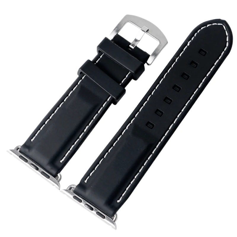 38 мм черный силиконовый для часов Ремешок белый/красный линия прошивка