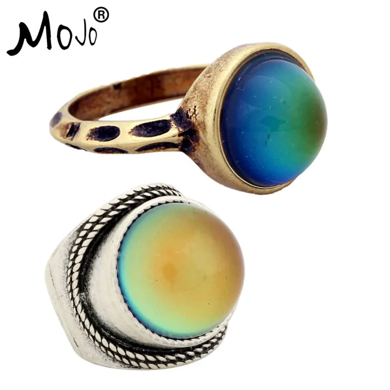 

2PCS Vintage Bohemia Retro Color Change Mood Ring Emotion Feeling Changeable Ring Temperature Control Ring for Women RG002-RS045