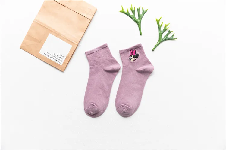Purple Женские носки ярких цветов Harajuku модные хлопковые носки до щиколотки 1 пара браслет на ногу для девочек с вышивкой аниме - Цвет: Purple