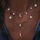 Золотое многослойное ожерелье-чокер с кристаллами в богемном стиле, многослойная подвеска Звезда Луна, винтажное ожерелье, женская бижутерия, вечерняя мода, хороший подарок, 2019