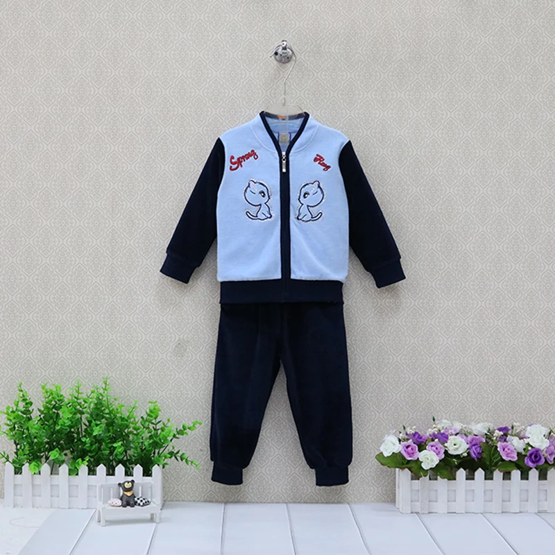 

Boys Long Sleeve Velour Shirts+Pants Girls Zipper Clothing Set Spring Fashion 2 pieces/set Clothes Baby Suits