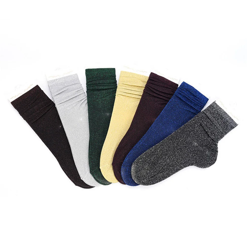 Women Glitter Shiny Socks Autumn Winter Solid Color Casual Sock Elastic Soft Comfortable | Тематическая одежда и униформа