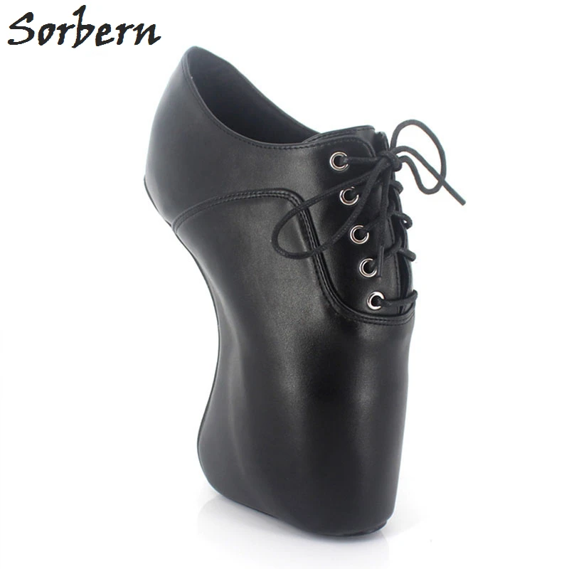 

Sorbern Matt Black Women Pumps Lace-Up Cross-Tie Heelless High Heel Ballet Heelless Shoes Ladies Shoes With Heels Big Size 42