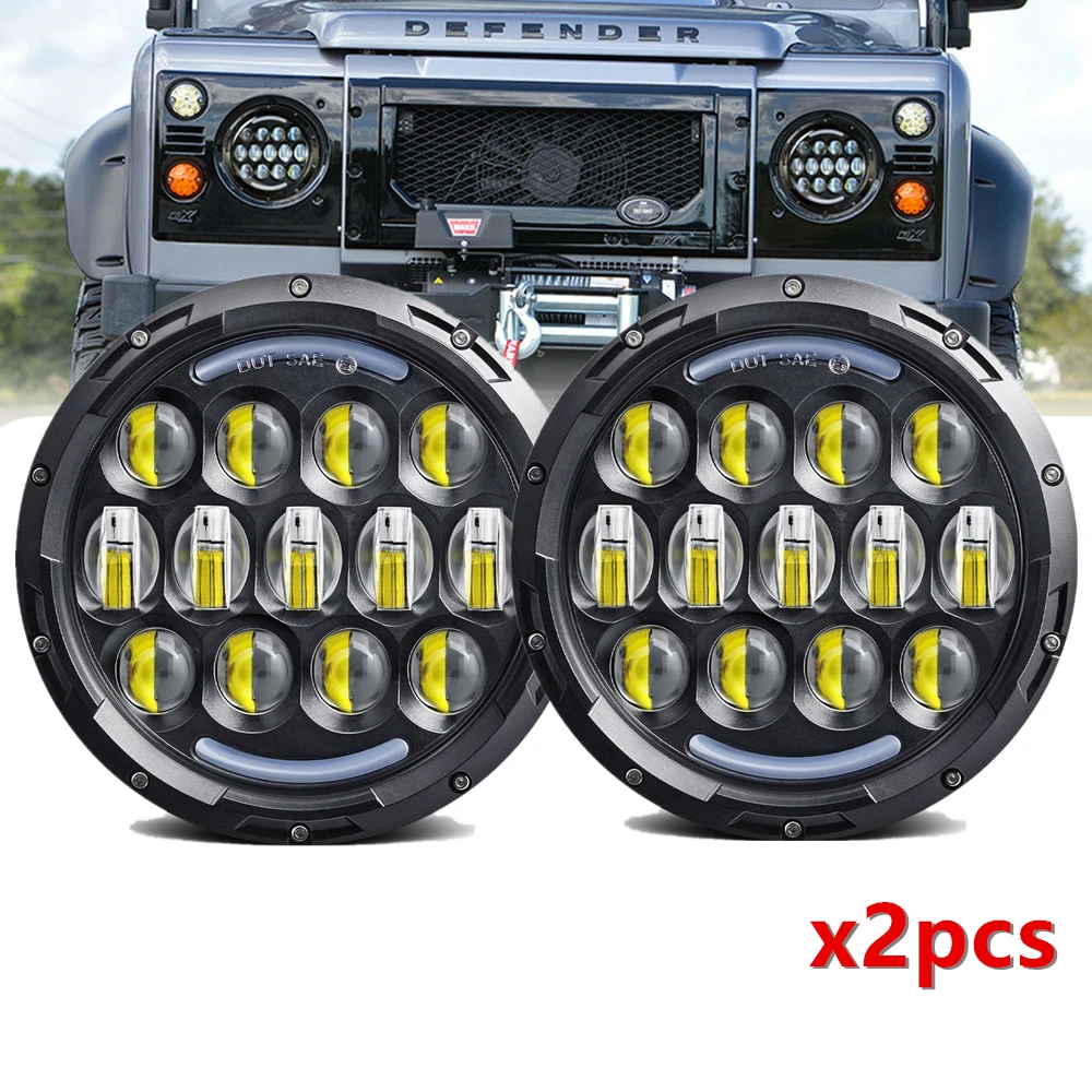 Для Land Rover Defender 7 дюймов светодиодный фары ближнего и дальнего огонь DRL желтая