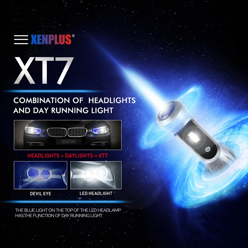 Светодиодный фонарь XENPLUS Devil Eye XT7 H7 60 Вт 1000lm 12 В CSP Chips H11 9005 9006 H3 H1 светодиодный