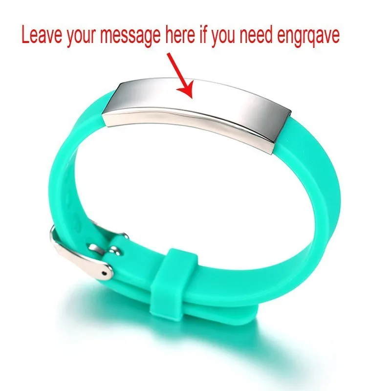 add engraving-1 Женский силиконовый браслет, резиновый, брендовый, зеленый цвет, модный, цветной, Disabetes ID, медицинский, персонализированный браслет, бренды - Окраска металла: add engraving-1