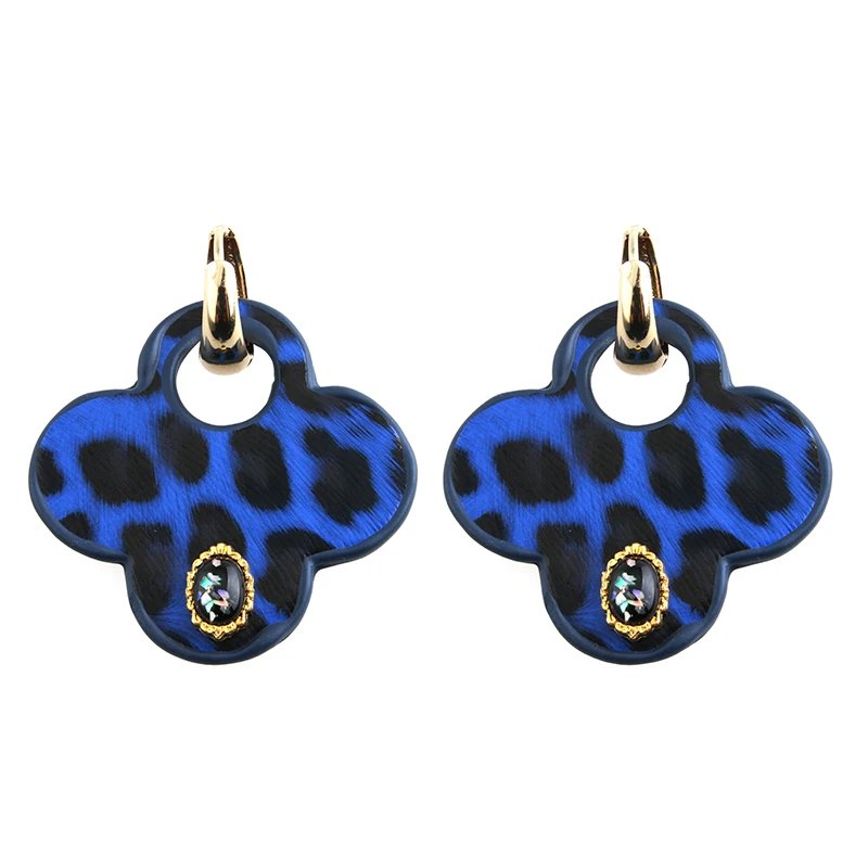 Женские большие серьги NeeFu WoFu длинные из клевера и кожи с камнями для