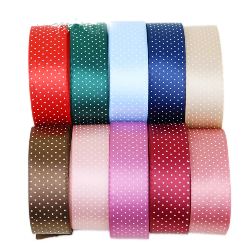 Атласная лента с принтом в горошек 25 мм 2 м/лот|ribbon love|satin ribbonprinted satin ribbon |