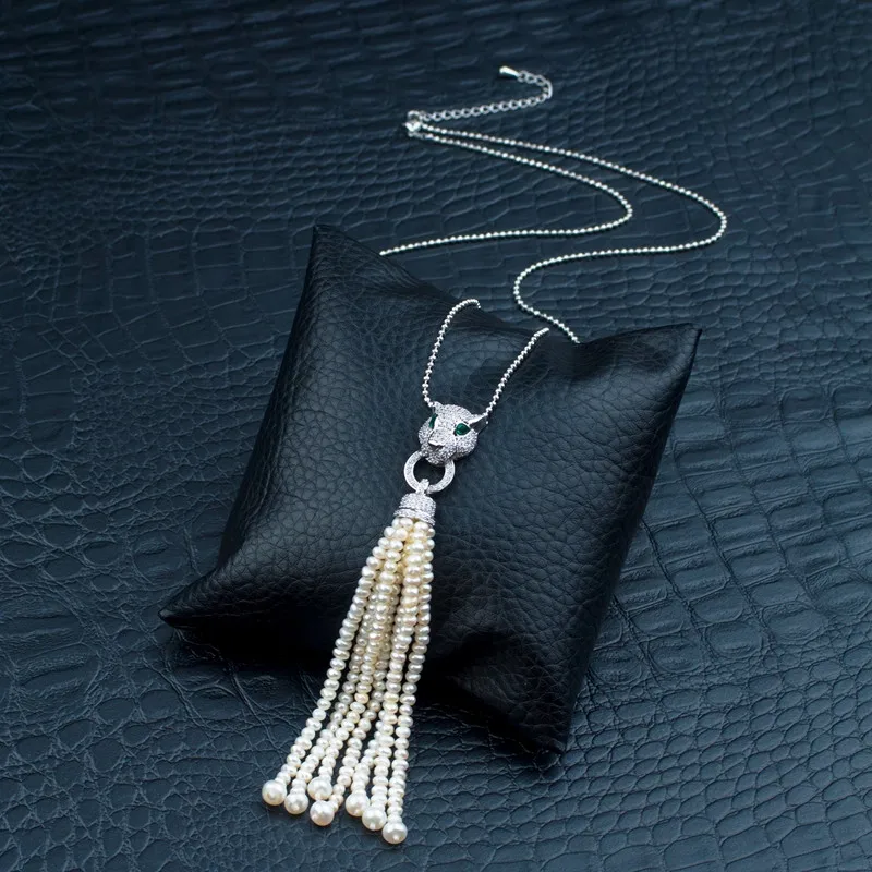 30% off->@ дизайн одежды Леопарда Головы 10 см 3-4 мм естественный пресноводный Жемчуг Кисточкой цепи Ожерелье винтаж Роскошные Ювелирные Изделия