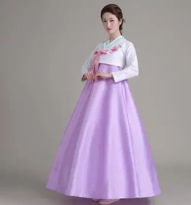 White Purple Платье ханбок, традиционные корейские национальные костюмы, Vestido de hanhou tradicionales - Цвет: White Purple