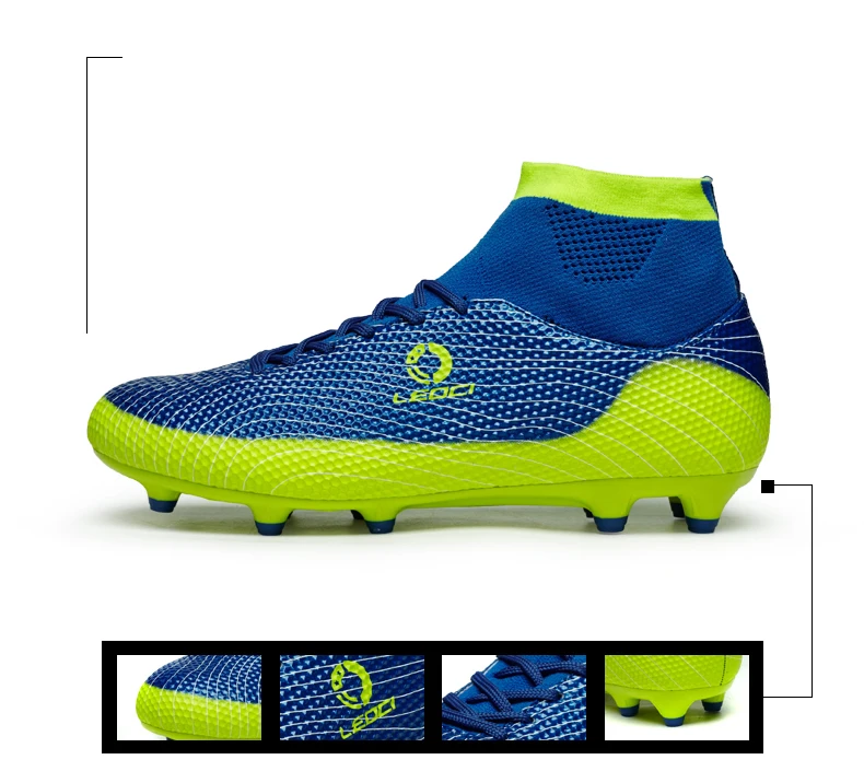 LEOCI Soccer Boots Men's High Ankle TF/SG Sole Outdoor Football Boys Cleats Adult Futzalki Trainer Sports Football Sneakers Kids