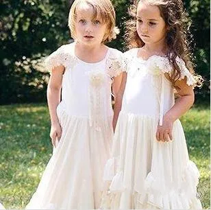 Boho New Flower Girls Dresses Lace Applique Jewel Neck Ruffled Little Princess Communion Dress Birthday Party Gown