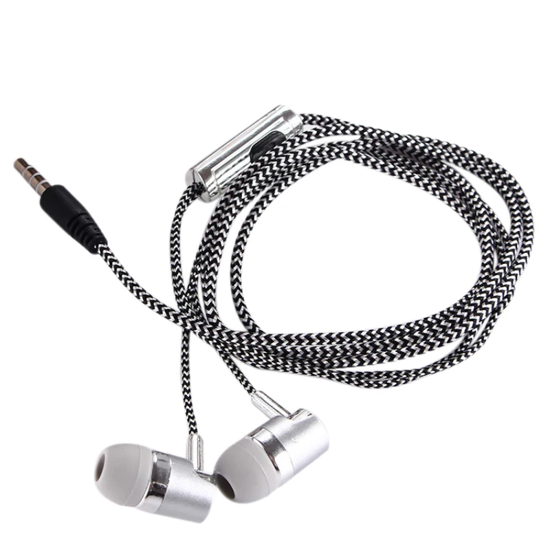 Silver H-169 3,5 мм MP3 MP4 проводка сабвуфера плетеный шнур, универсальные музыкальные наушники с управлением пшеничной проволокой - Цвет: Silver