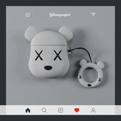 Модный брендовый чехол для наушников с медведем для Airpods 1 чехол защитные наушники для Airpods 2 Чехол s сумка для Airpods кольцевой ремень - Цвет: Grey
