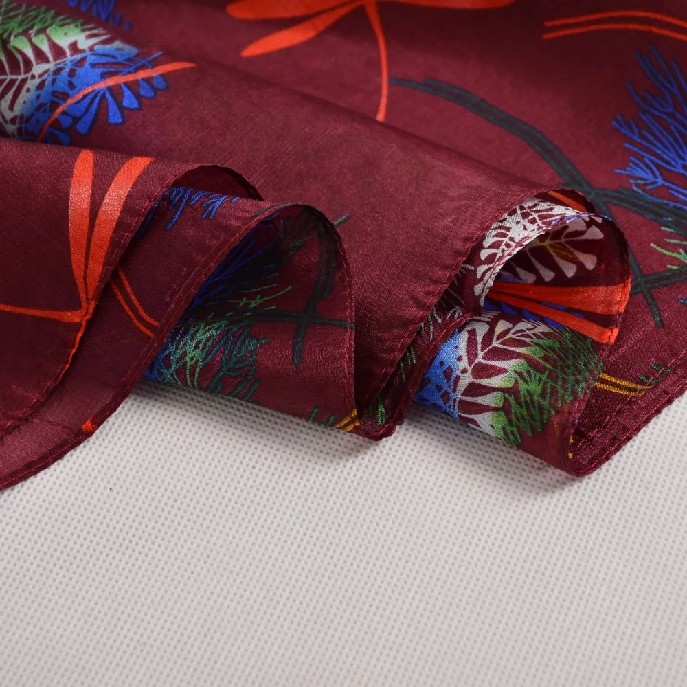 Женский шарф шаль BYSIFA весенне осенний бордовый цвет из чистого шелка длинная 100%