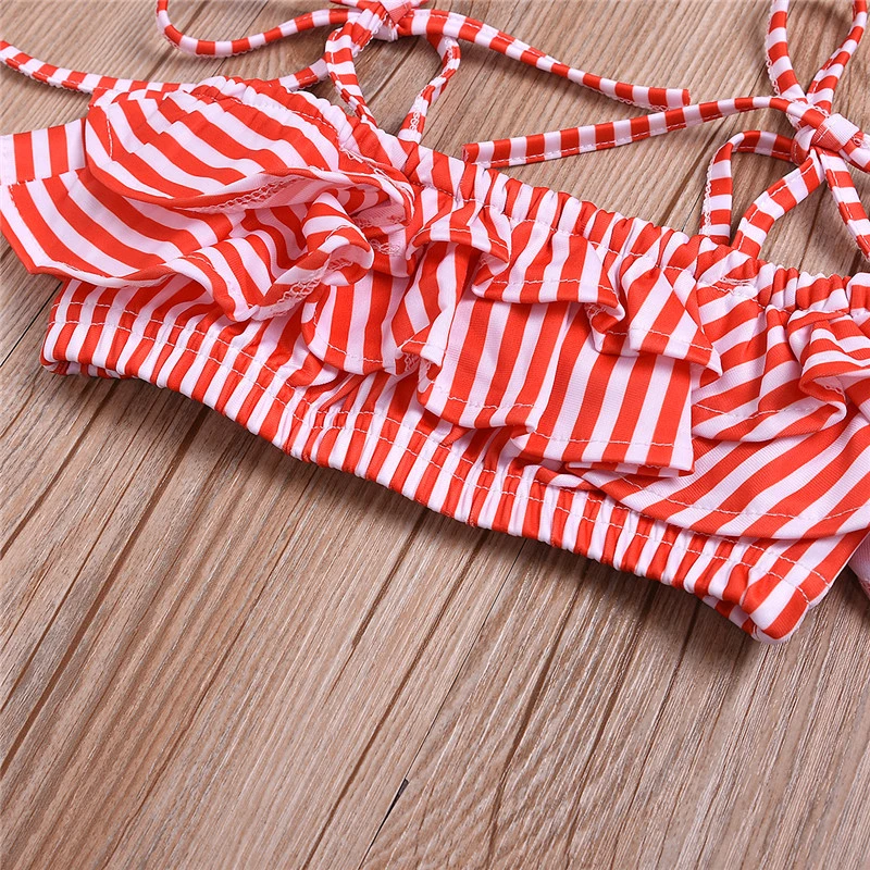 2019 Летний милый купальник для маленьких девочек полосатые бикини с оборками