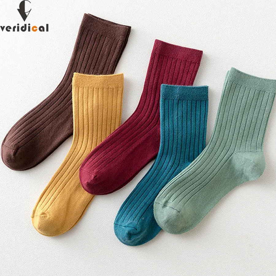 VERIDICAL, 5 пар/лот, короткие носки в японском стиле для женщин и девочек, однотонные хлопковые бесшовные носки хорошего качества в стиле Харадзюку