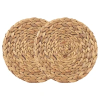 natural handmade straw woven placemat wooden round braided mat heat resistant hot insulation anti skidding pad water hyacinth
