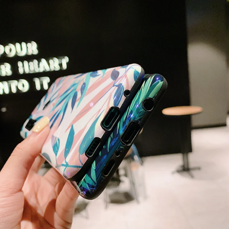 Shiny Blu-Ray Tropical Flower Summer Green Leaf Case For Samsung Galaxy A8s A9s Soft Back Cover Fashion TPU Protective |