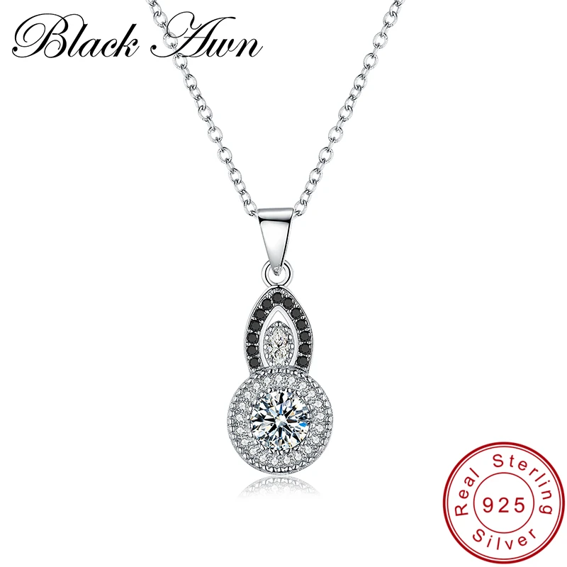 

[BLACK AWN] Genuine 925 Sterling Silver Necklace for Women Jewelry Trendy Gourd Necklaces Pendants Female Bijoux P058