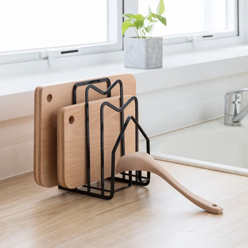 

Iron Art Kitchen Storage Tableware Draining Shelf Holder Pot Lid Cutting Board Organizer Draining Rack Shelf Kitchen Organizer